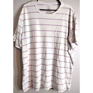 George Mens 2XL 50-52 White Shirt Red Blue Stripe Striped Pattern Casual Top